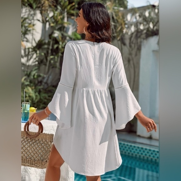 BLOOMING JELLY dress suit coverup lace inlaid deep V-neck bell sleeve NEW size S - Picture 3 of 12